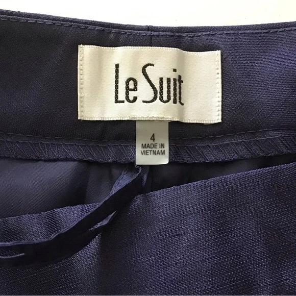 Le Suit Blue Textured Satin Straight Leg Lined Trouser Pant Size 4 - Picture 5 of 7